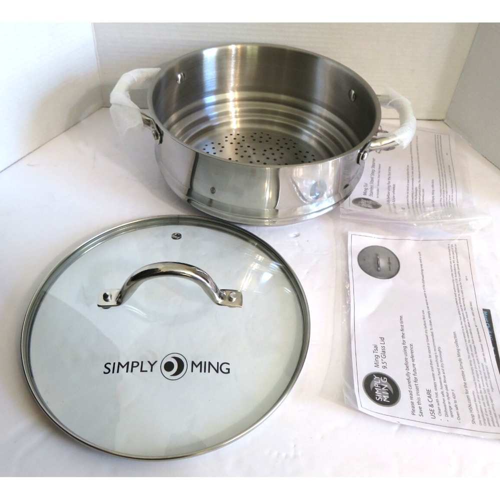 NEW!‎ Simply Ming Stainless Steel 9.5" Tsai Glass Lid & Step Steamer Basket